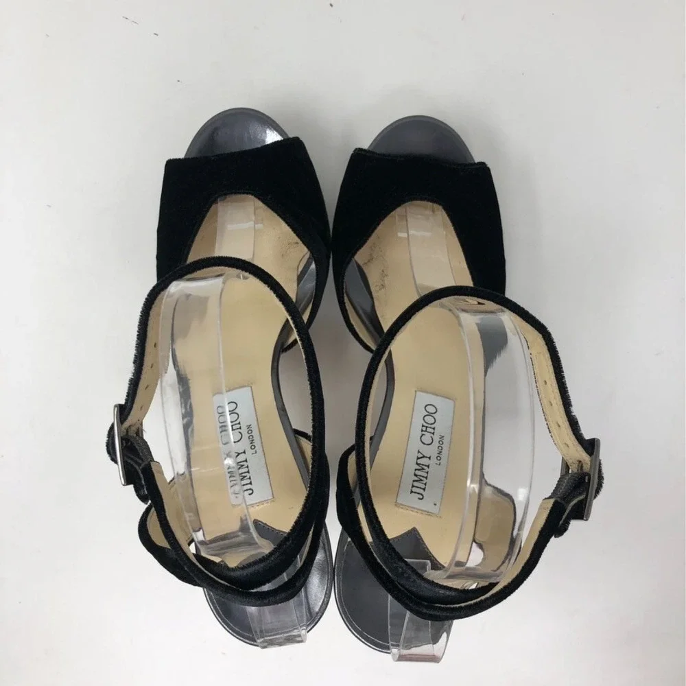 Jimmy Choo‎ Platform Velvet Ankle Strap Stiletto Heels Womens 38.5 8 Going Out